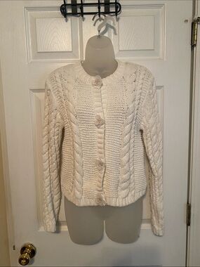 Greige Cozy Cable Knit Button-Front Sweater - Cream with Flower Buttons
